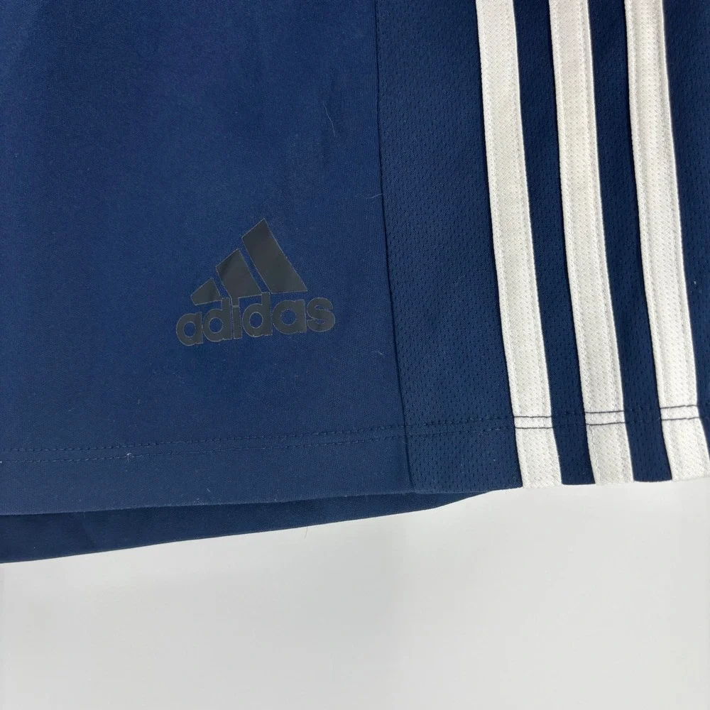 Adidas Mens 3 Stripe Navy Blue Climalite Athletic Shorts Size 2XL Workout Soccer